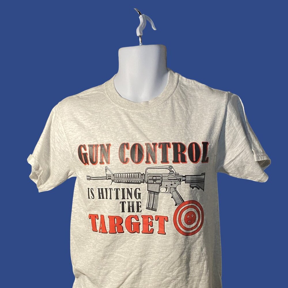 New Gun Control Is Hitting The Target adult unisex  ASH colored Tee Shirt